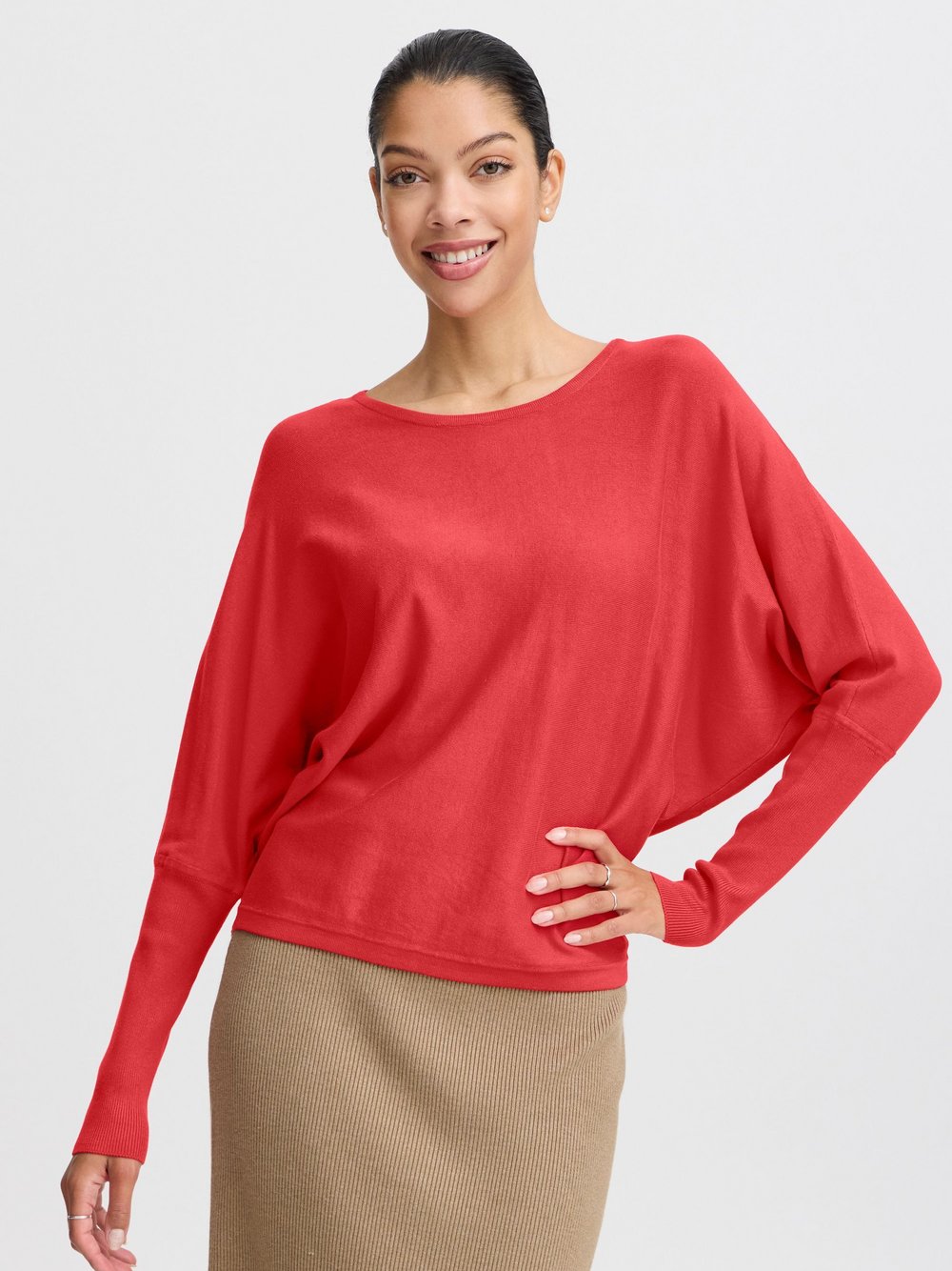 B.Young Strickpullover Damen Viskose rot gemustert, S