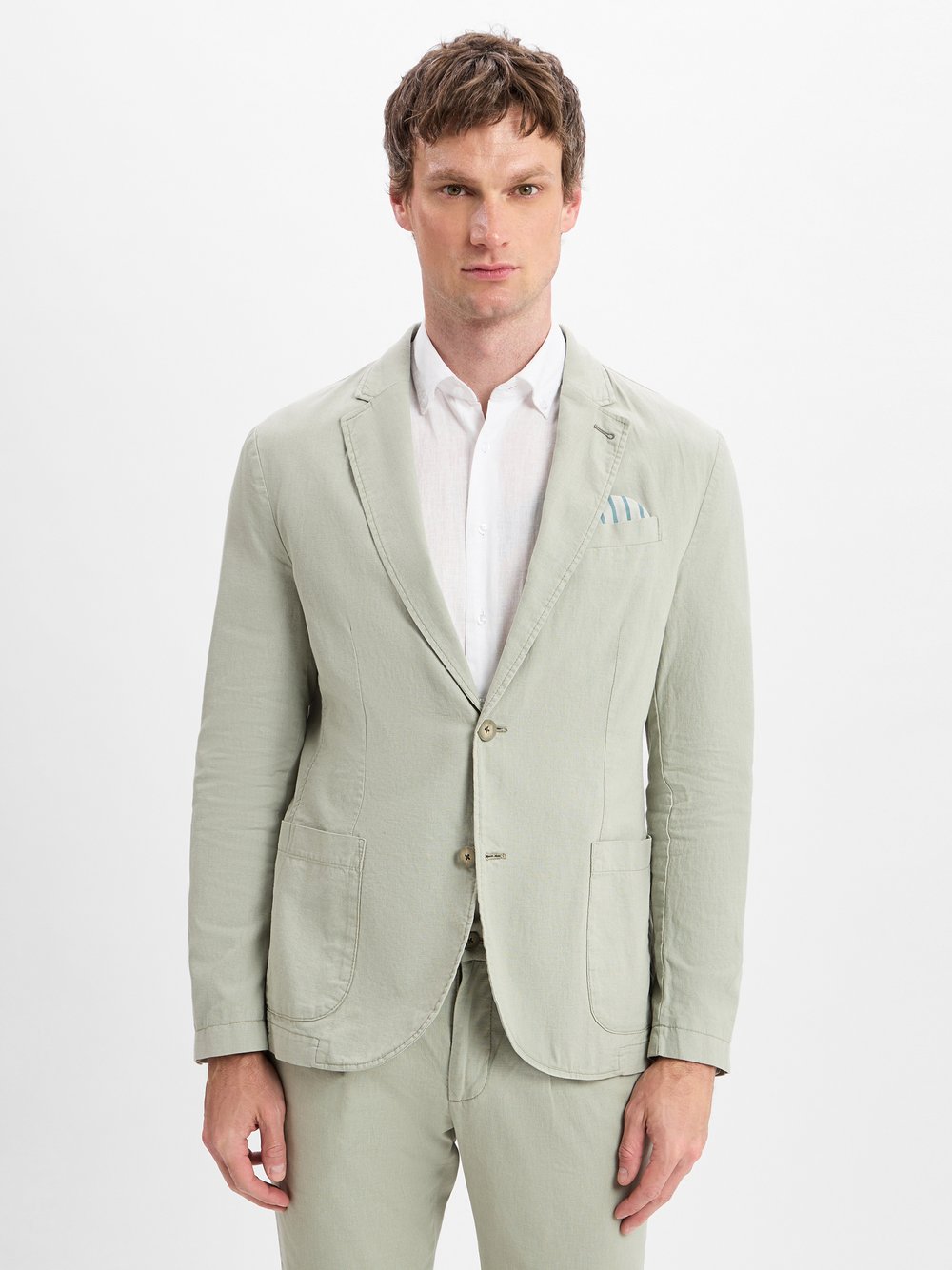Nils Sundström Sakko mit Leinenanteil Herren Modern Fit Baumwolle grün, 50