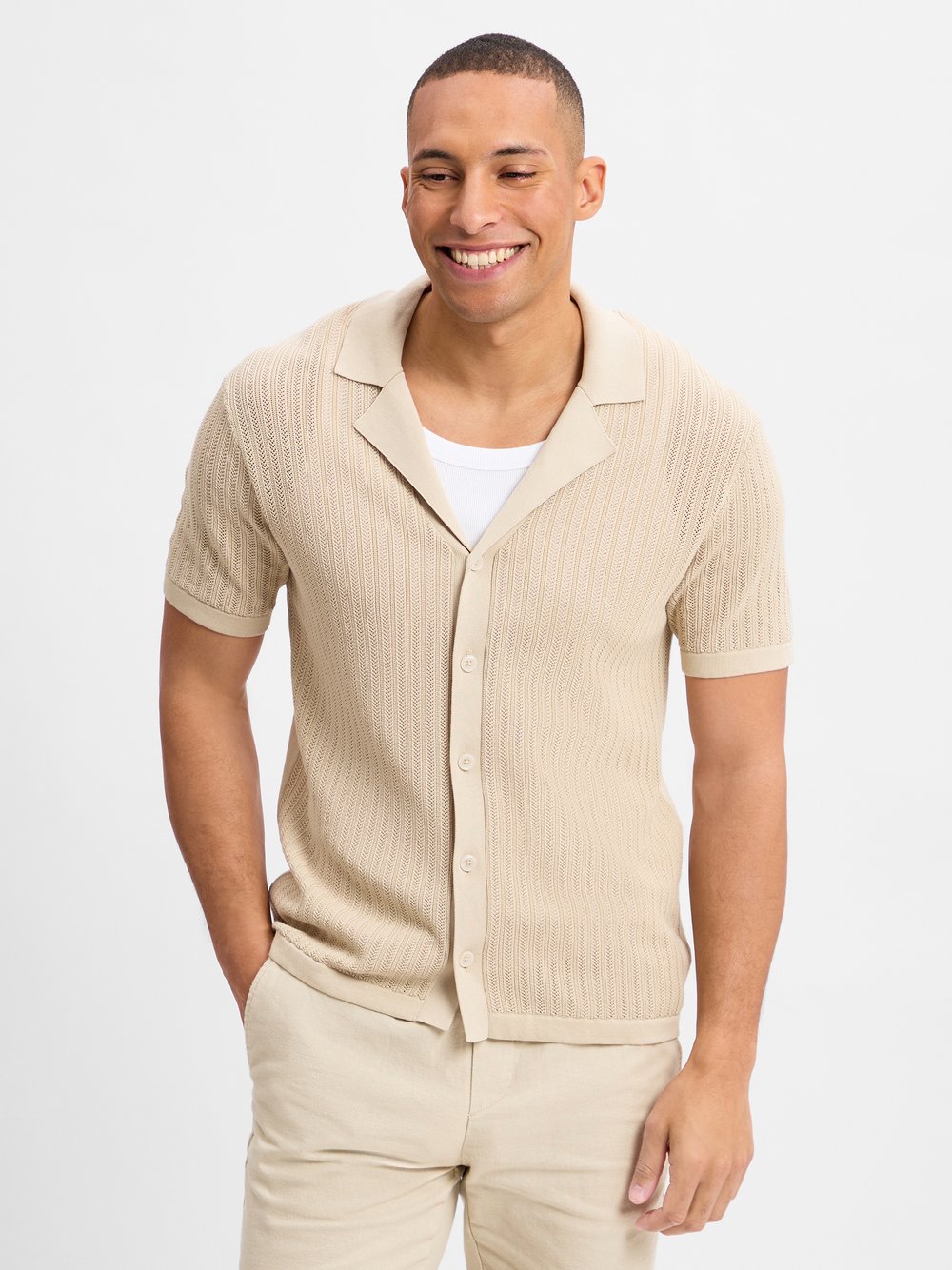 Drykorn Polohemd Herren Baumwolle beige strukturiert, M