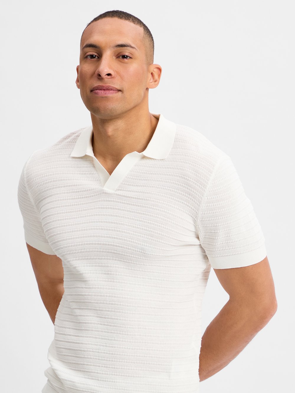 Drykorn Poloshirt Herren Baumwolle weiß strukturiert, XL