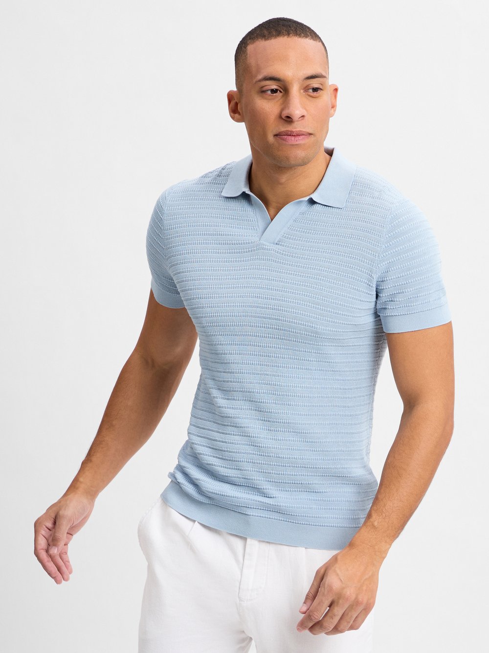 Drykorn Poloshirt Herren Baumwolle blau strukturiert, S