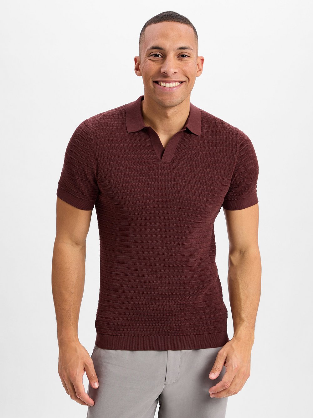 Drykorn Poloshirt Herren Baumwolle rot strukturiert, L