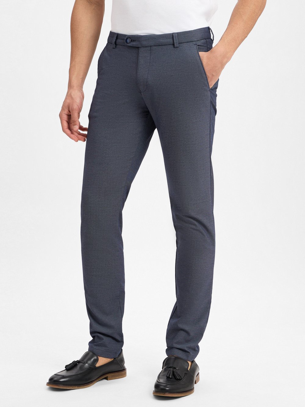 Bugatti Chinos Herren Baumwolle blau strukturiert, 33-32