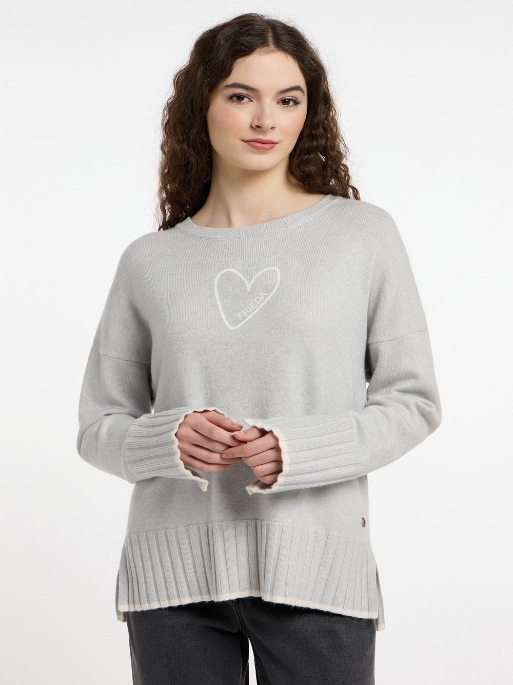 Frieda & Freddies Strickpullover Damen Viskose grau gemustert, 36