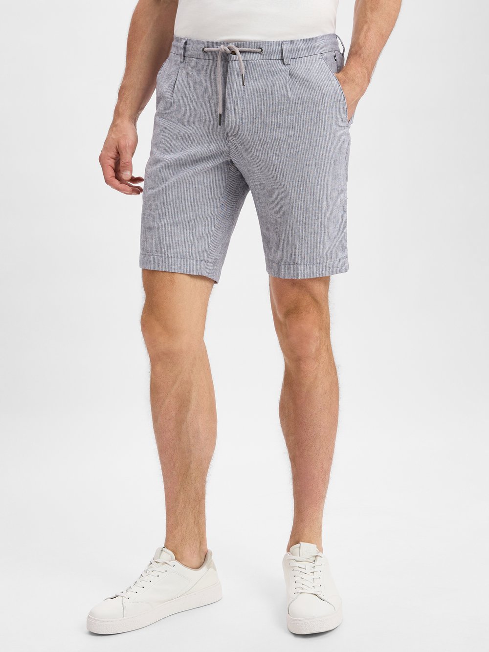 Bugatti Shorts mit Leinen-Anteil Herren Baumwolle blau gestreift, 48
