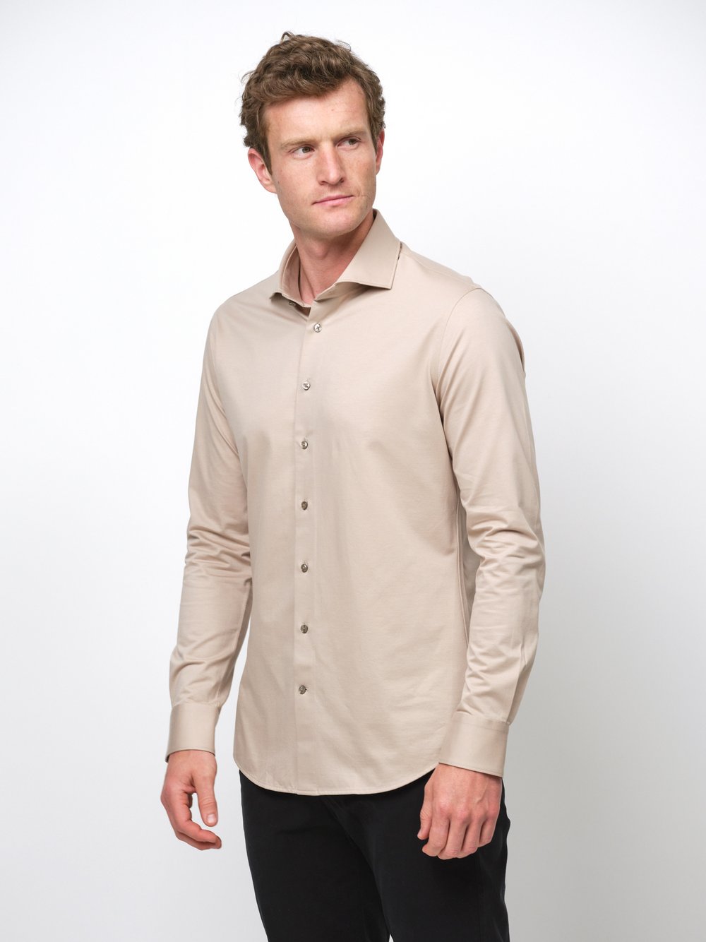 Profuomo Hemd Herren Slim Fit Baumwolle beige, 42