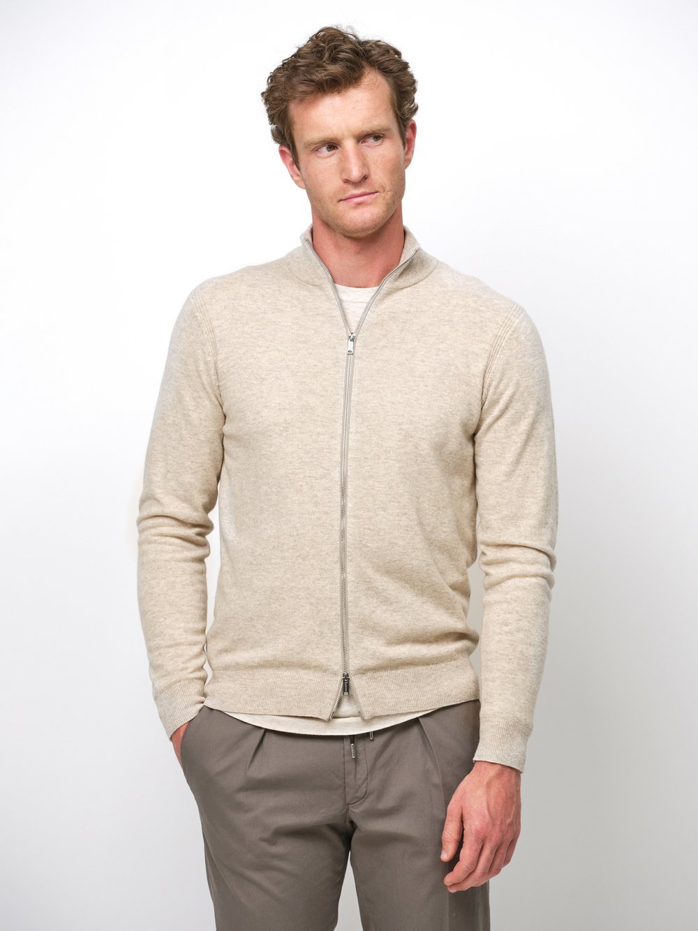 Profuomo Strickjacke Herren Wolle beige bedruckt, M