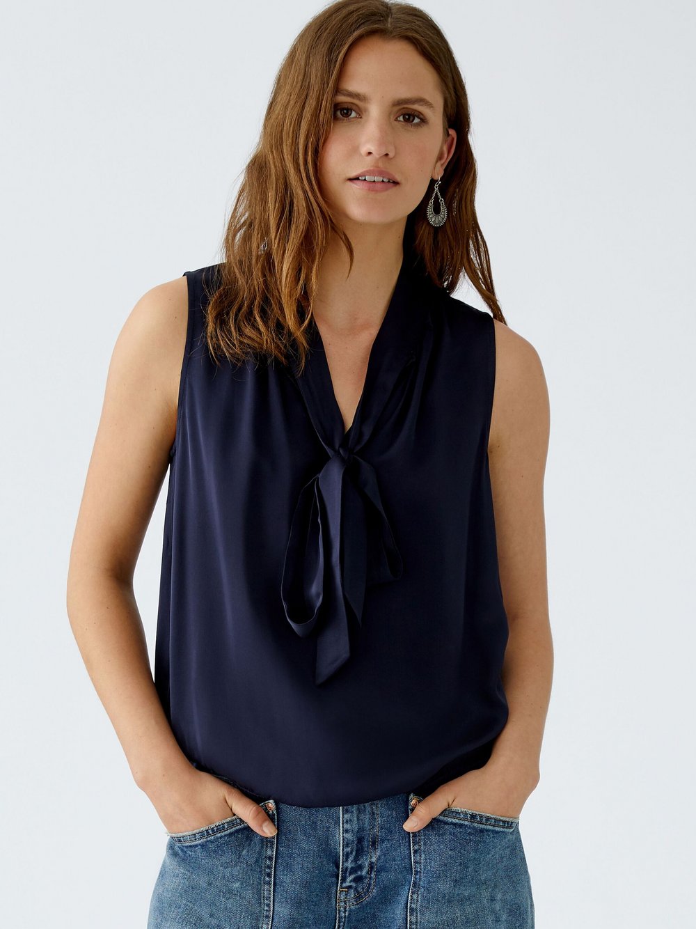 Thumbnail - Oui Schluppenbluse Damen Viskose blau, 46