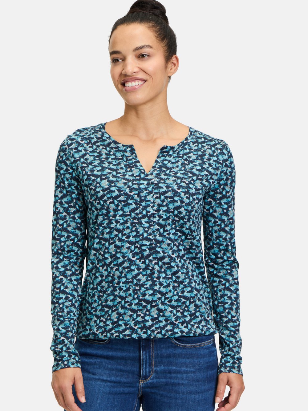 Betty & Co Blusenshirt Damen Baumwolle blau gemustert, M