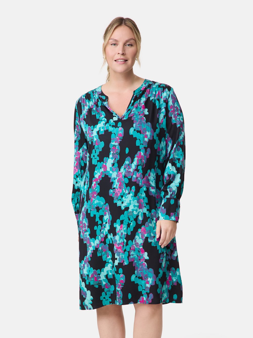 Samoon A-Linien-Kleid Damen Viskose blau gemustert, 56