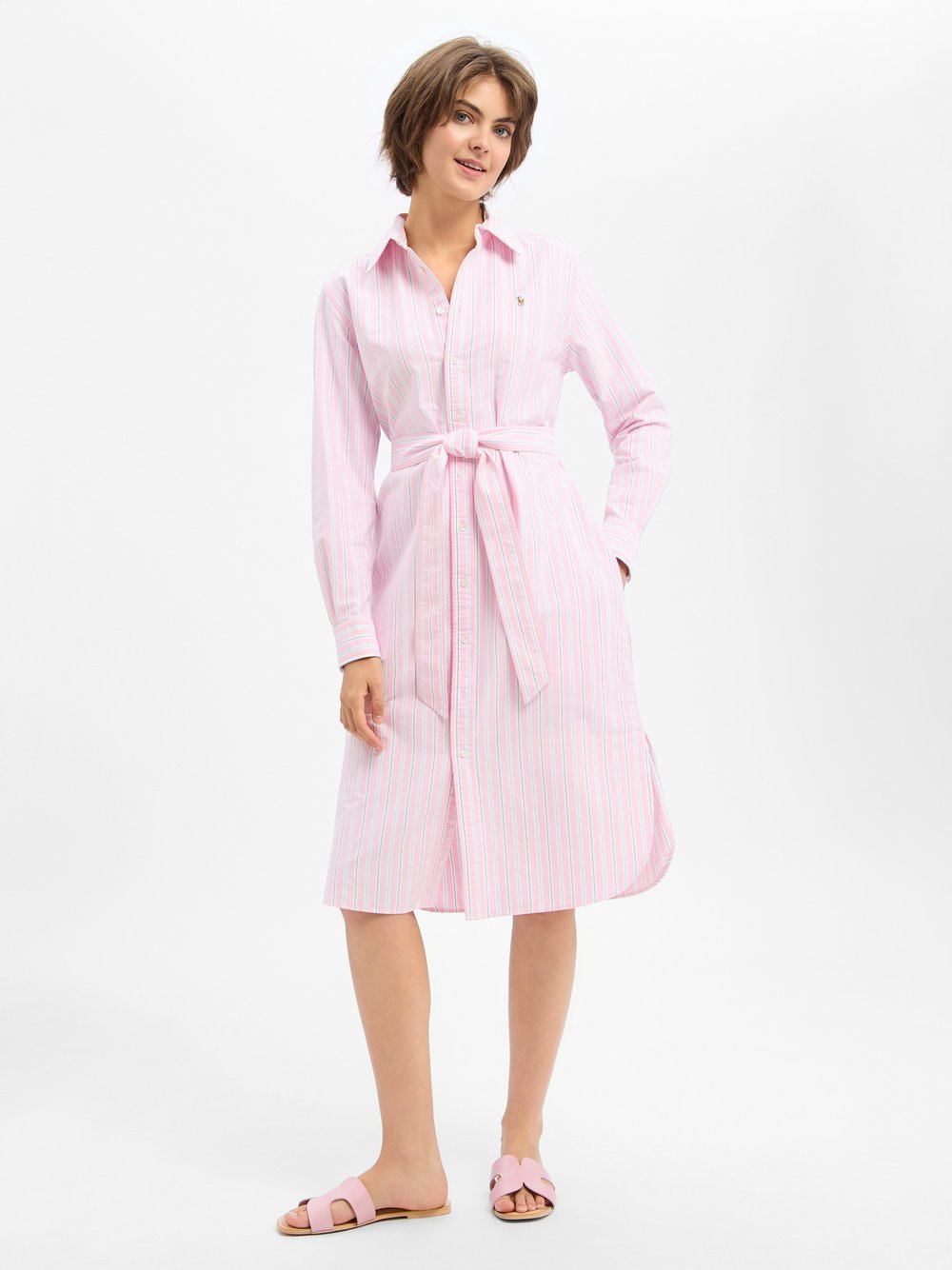 Polo Ralph Lauren Leinenkleid Damen Baumwolle rosa gestreift, 40