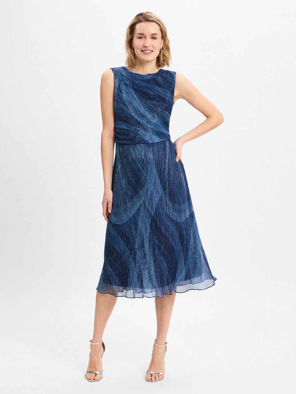 Swing Abendkleid Damen blau gemustert, 46