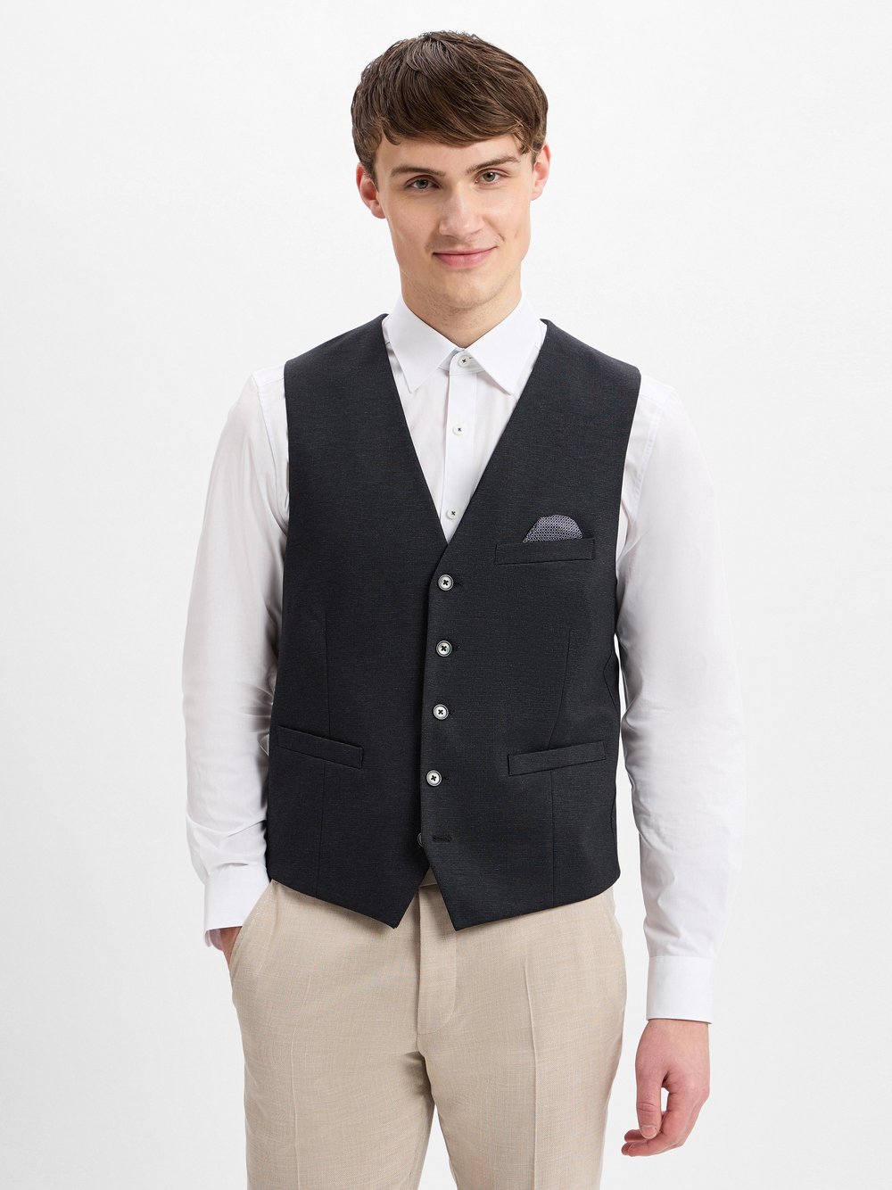Finshley & Harding Anzugsweste Herren Modern Fit grau strukturiert, 48