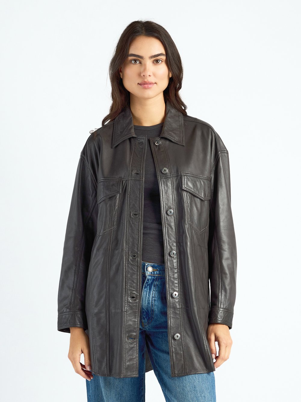 Thumbnail - Maze Ledermantel Damen grau, L