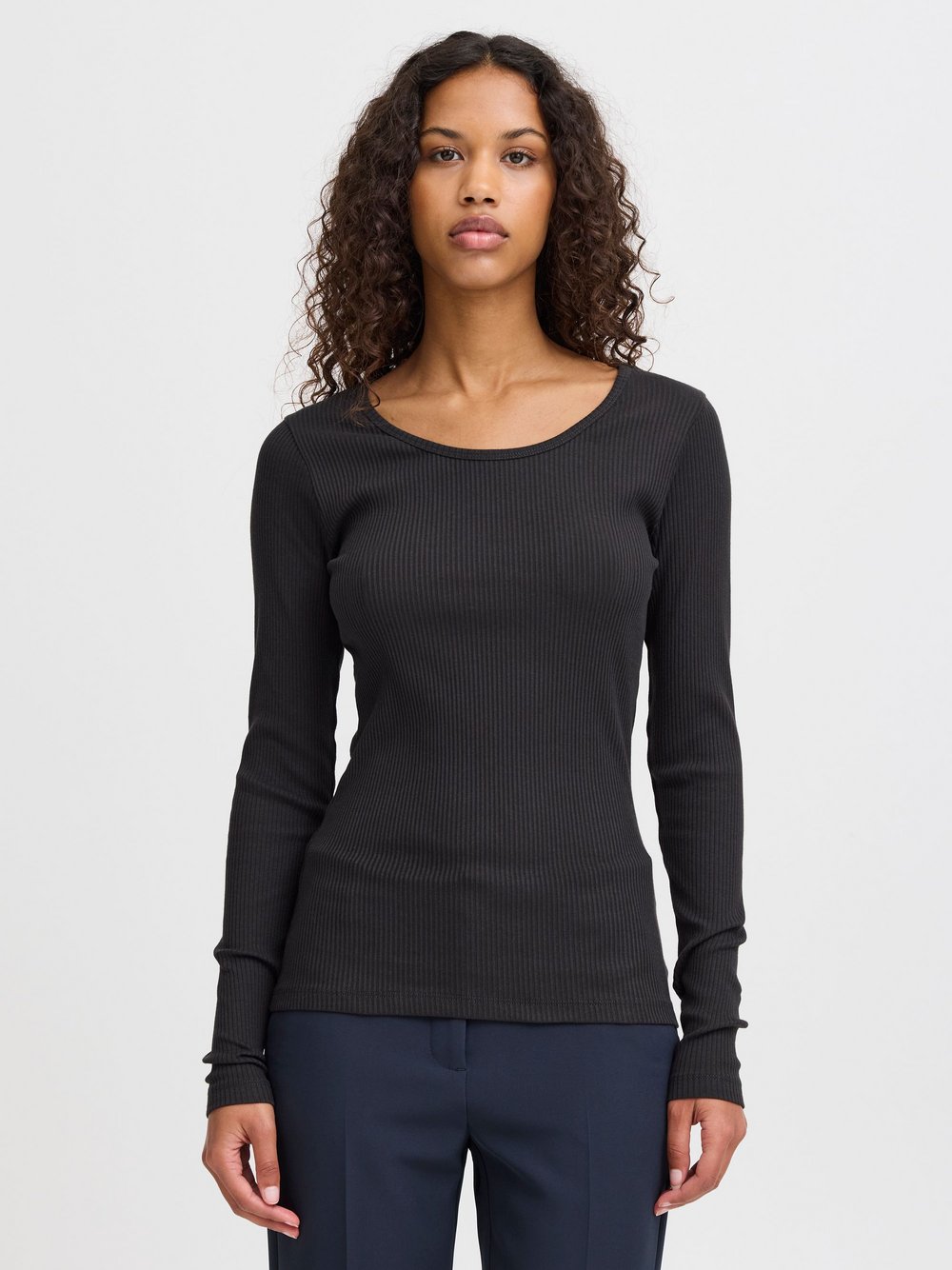 Ichi Longsleeve Damen Baumwolle schwarz, XS