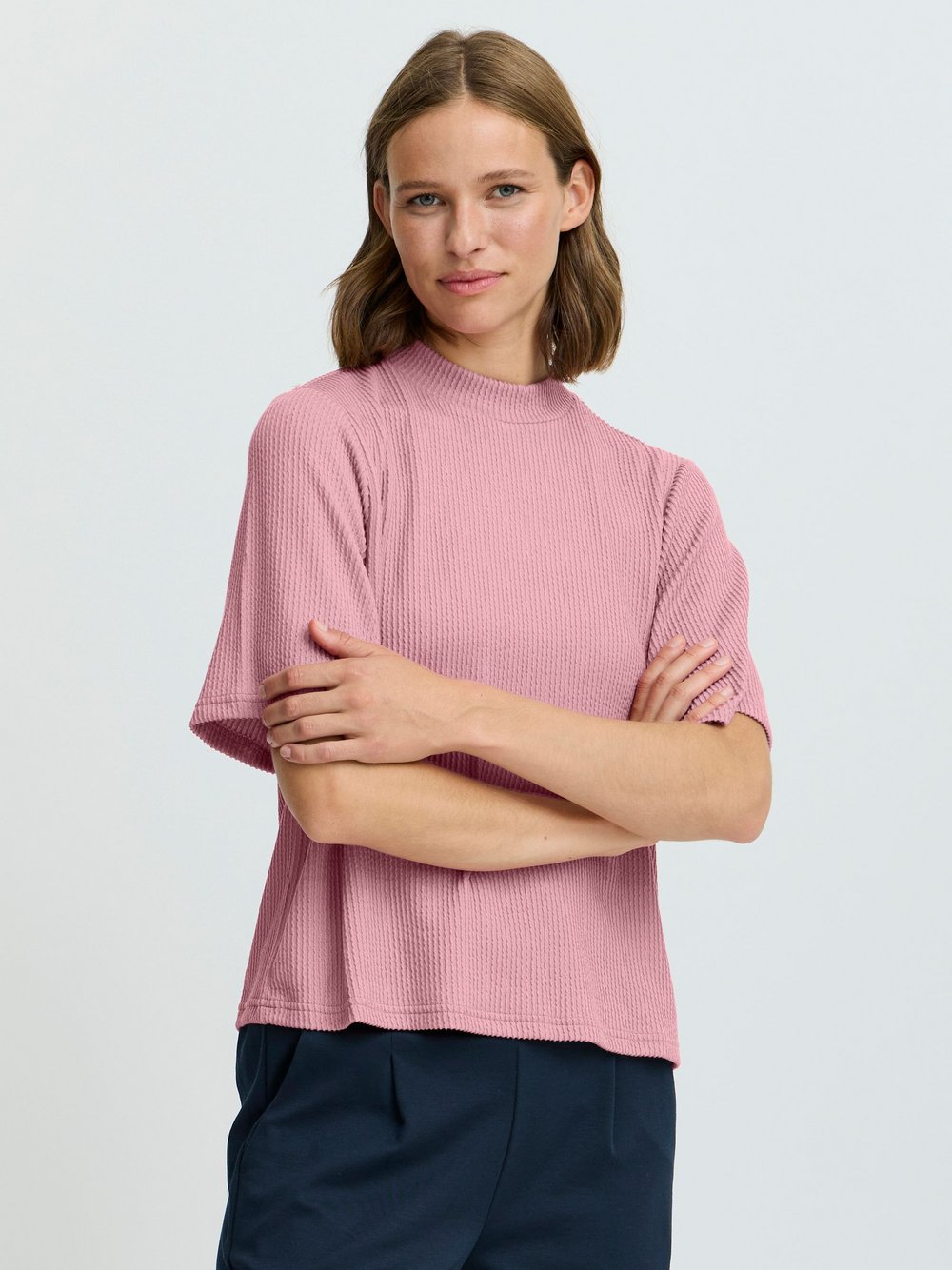 B.Young T-Shirt Damen rosa strukturiert, L