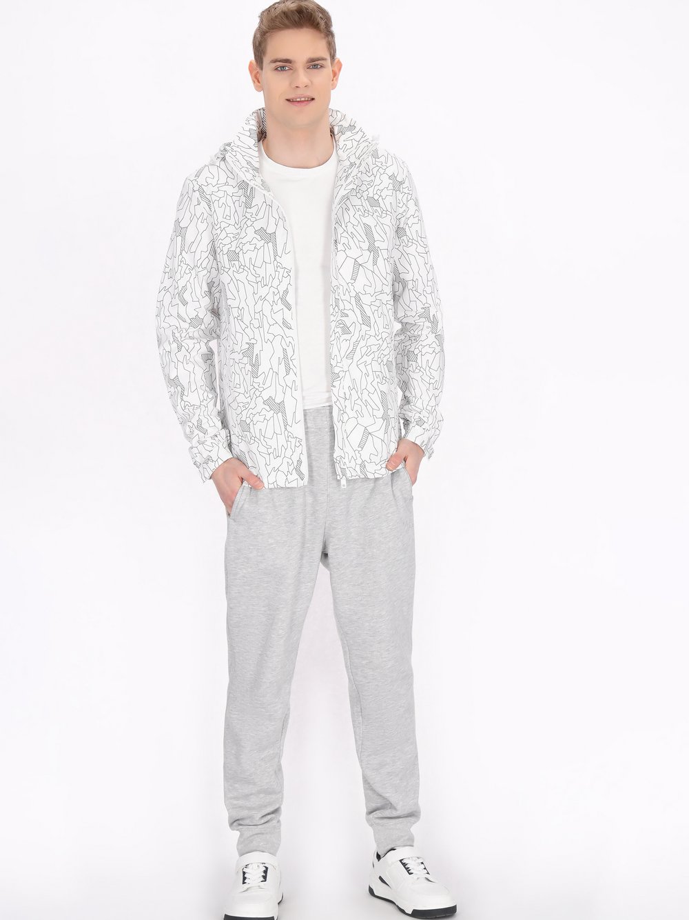 Mo Jacke Herren weiß bedruckt, M