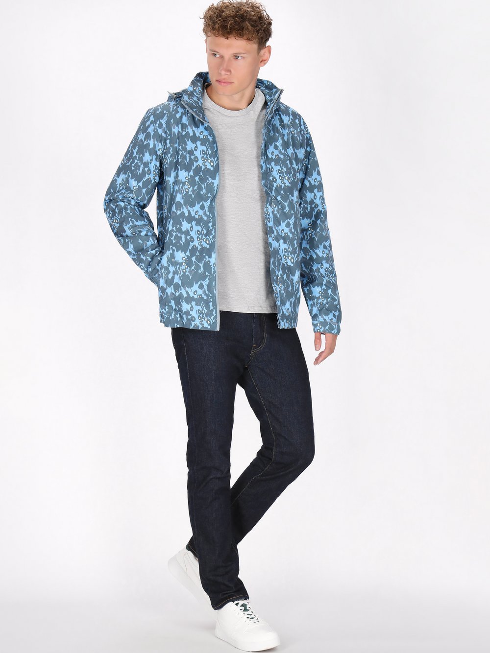 Mo Jacke Herren blau bedruckt, L