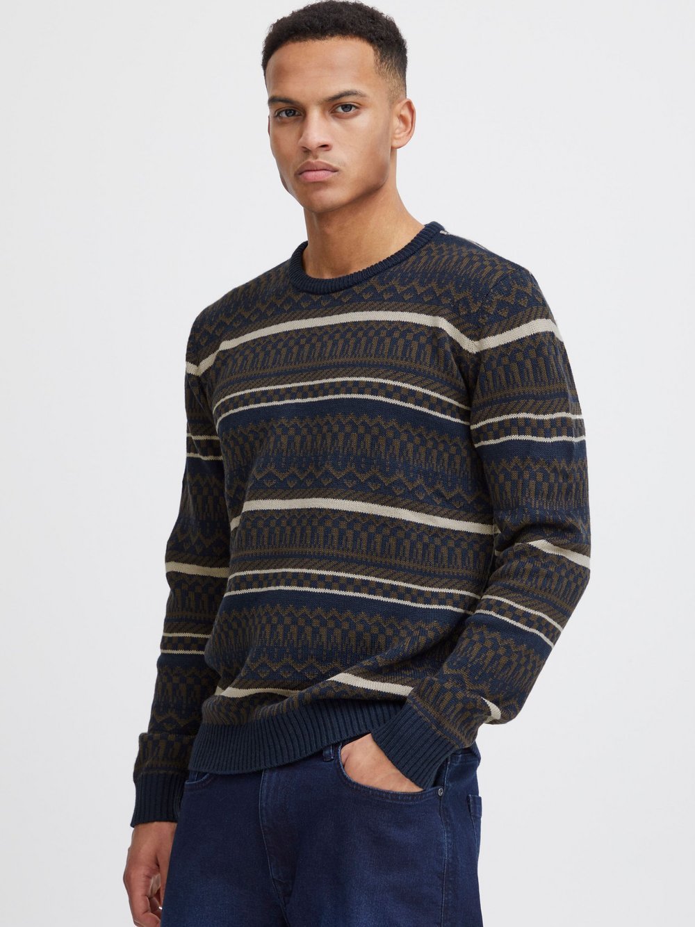 BLEND Strickpullover Herren blau gestreift, XL