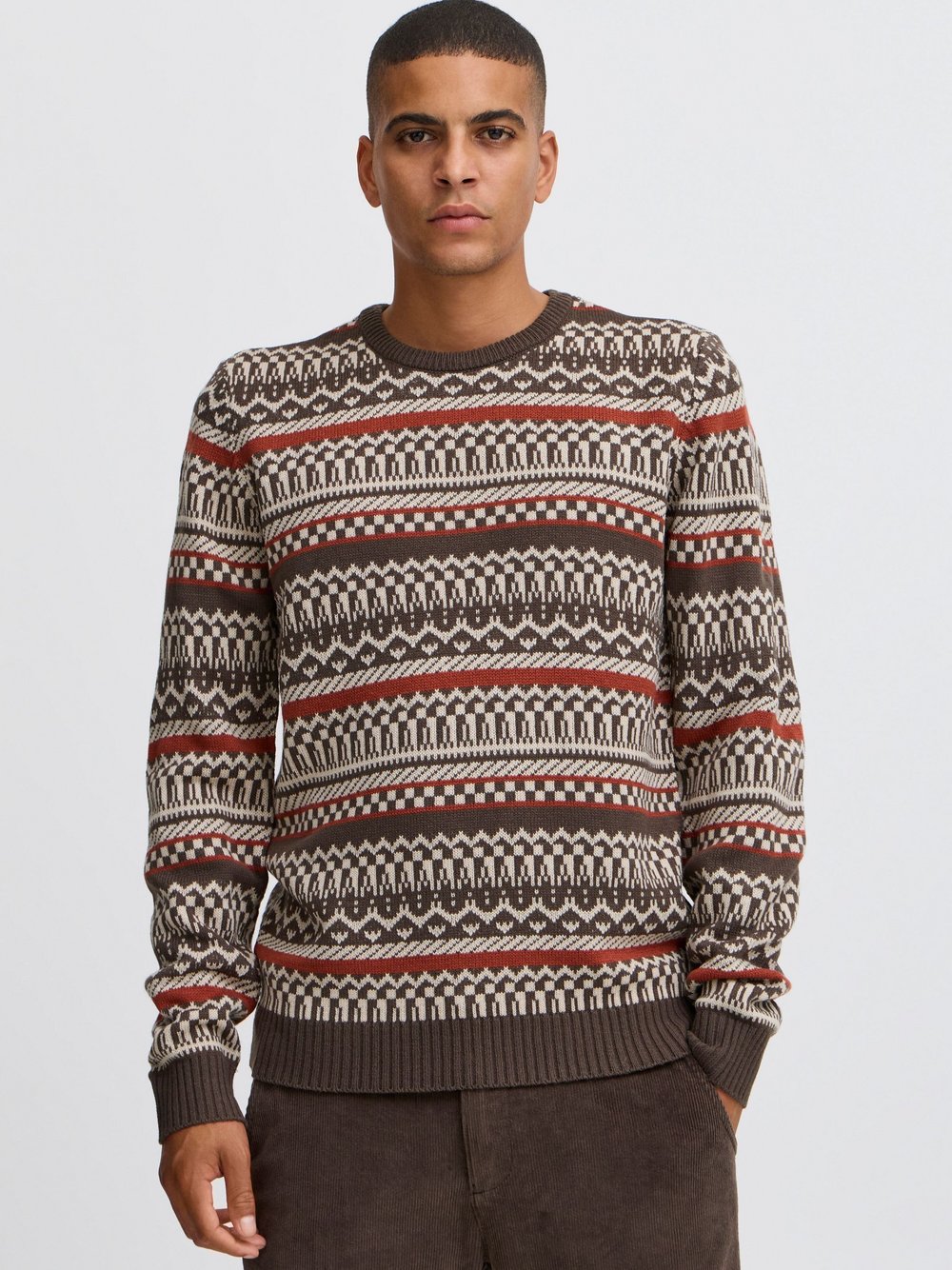 BLEND Strickpullover Herren braun gestreift, L