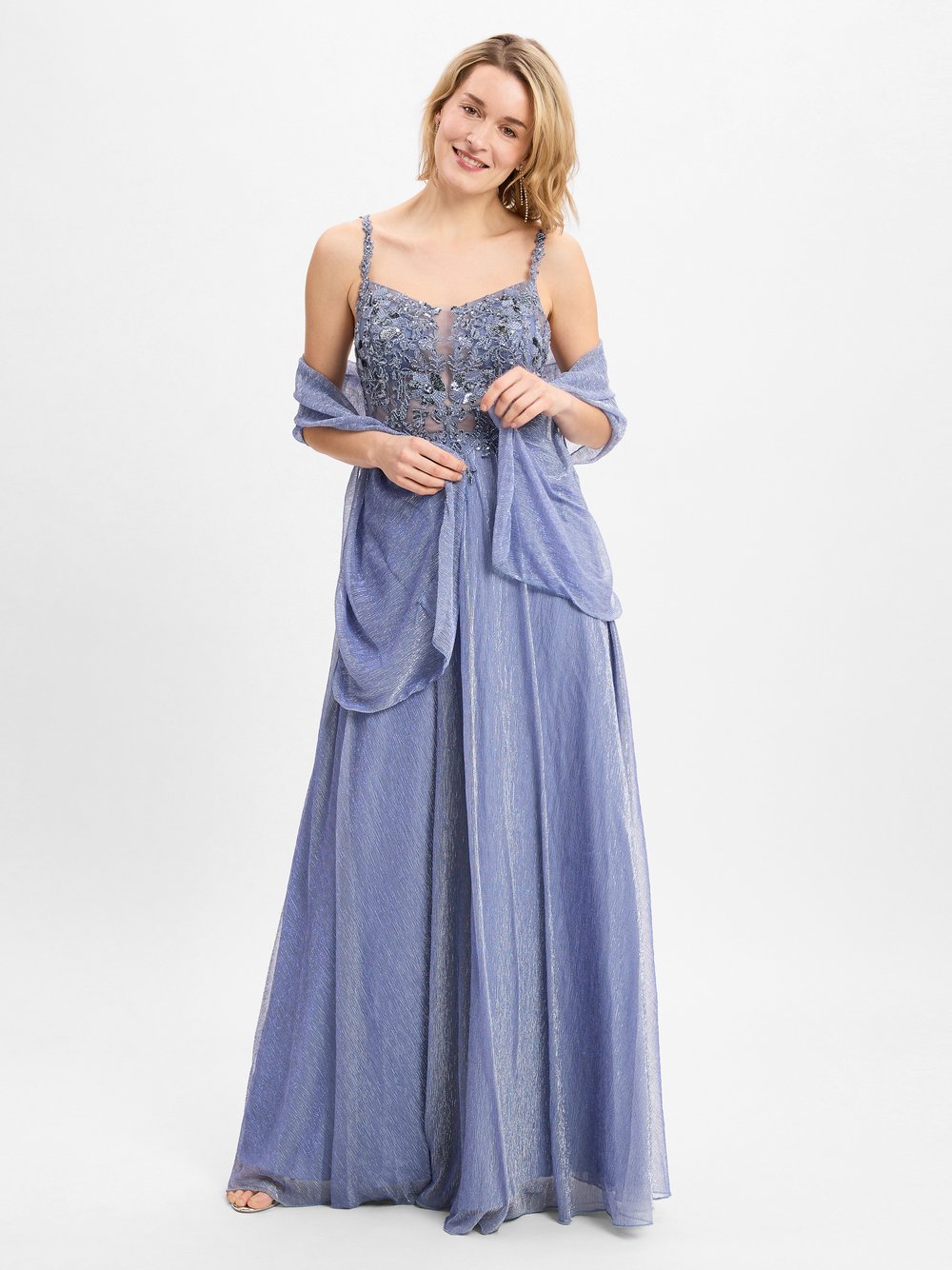 Unique Abendkleid mit Stola Damen blau, 34