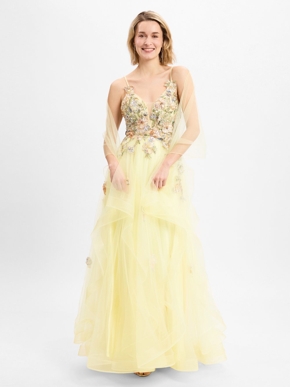 Unique Abendkleid mit Stola Damen gelb, 32
