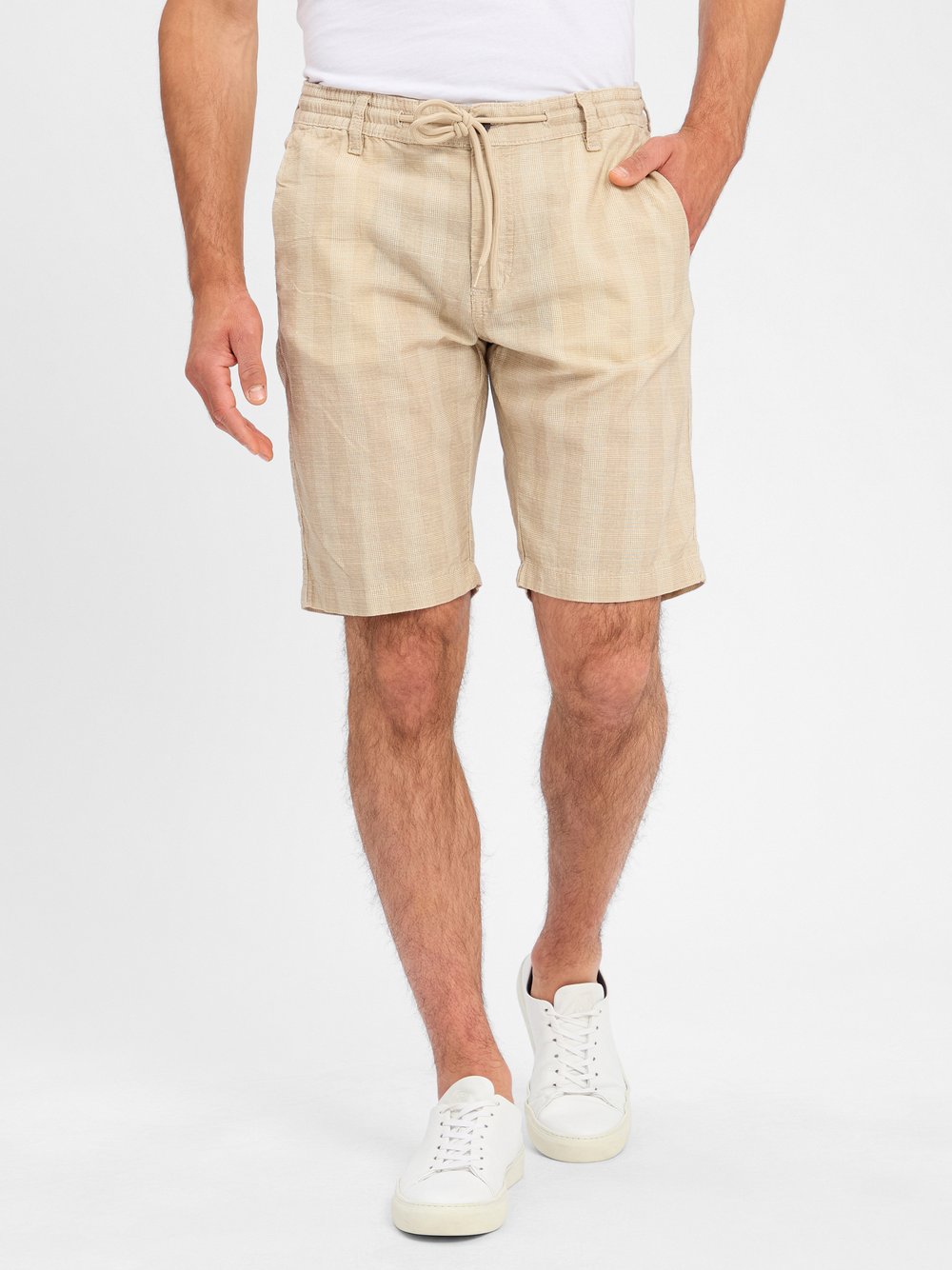 Nils Sundström Shorts mit Leinenanteil Herren Baumwolle beige kariert, XXXL