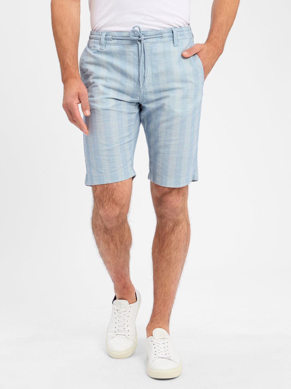 Nils Sundström Shorts mit Leinenanteil Herren Baumwolle blau kariert, XXXL