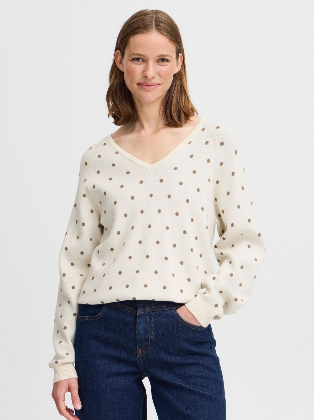 B.Young Strickpullover Damen Viskose beige gepunktet, XS