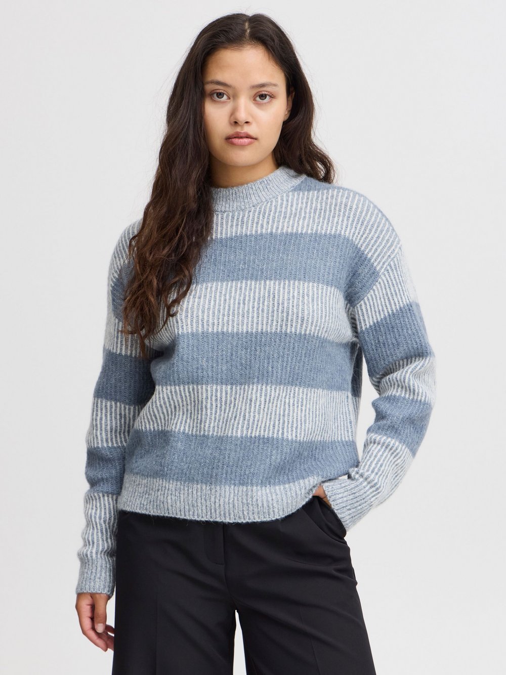 Ichi Strickpullover Damen blau gestreift, L