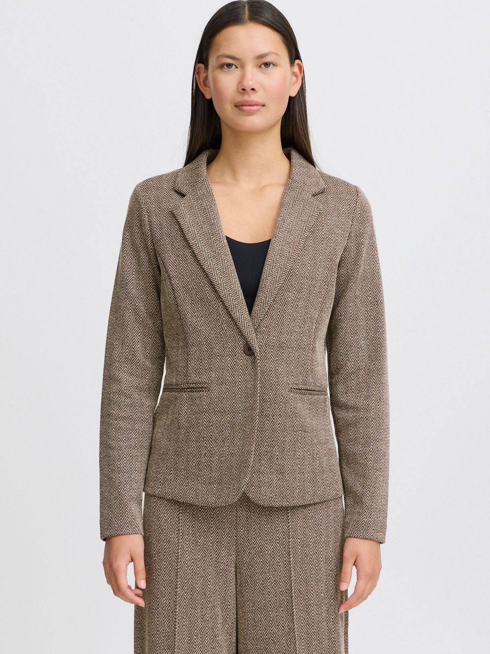 Ichi Kurzblazer Damen braun gemustert, M