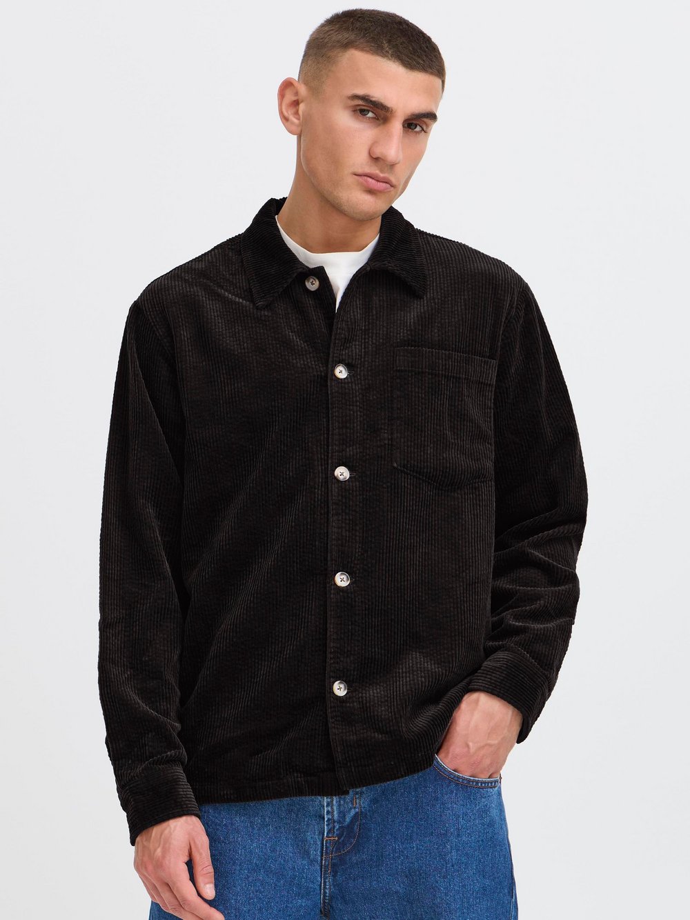 Solid Langarmhemd Herren Regular Fit Baumwolle schwarz, S