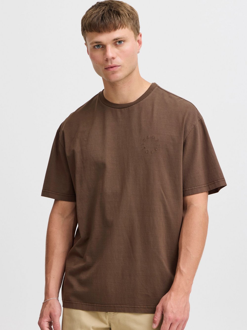 Solid T-Shirt Herren Baumwolle braun, L