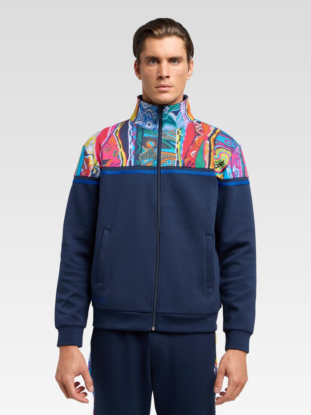 Carlo Colucci Sweatjacke  Herren Baumwolle blau gestreift, L