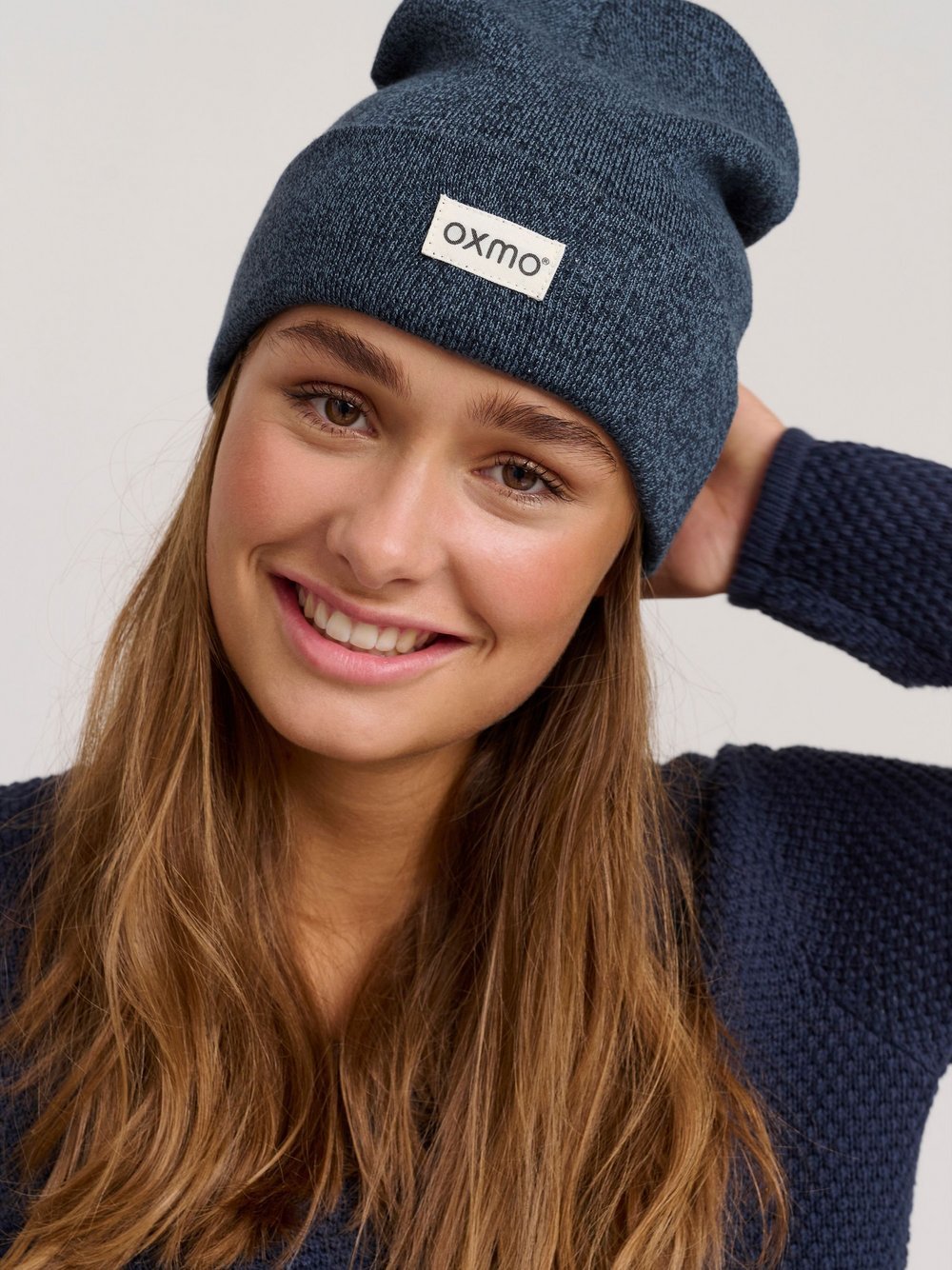 OXMO Beanie Damen Baumwolle blau, ONE SIZE