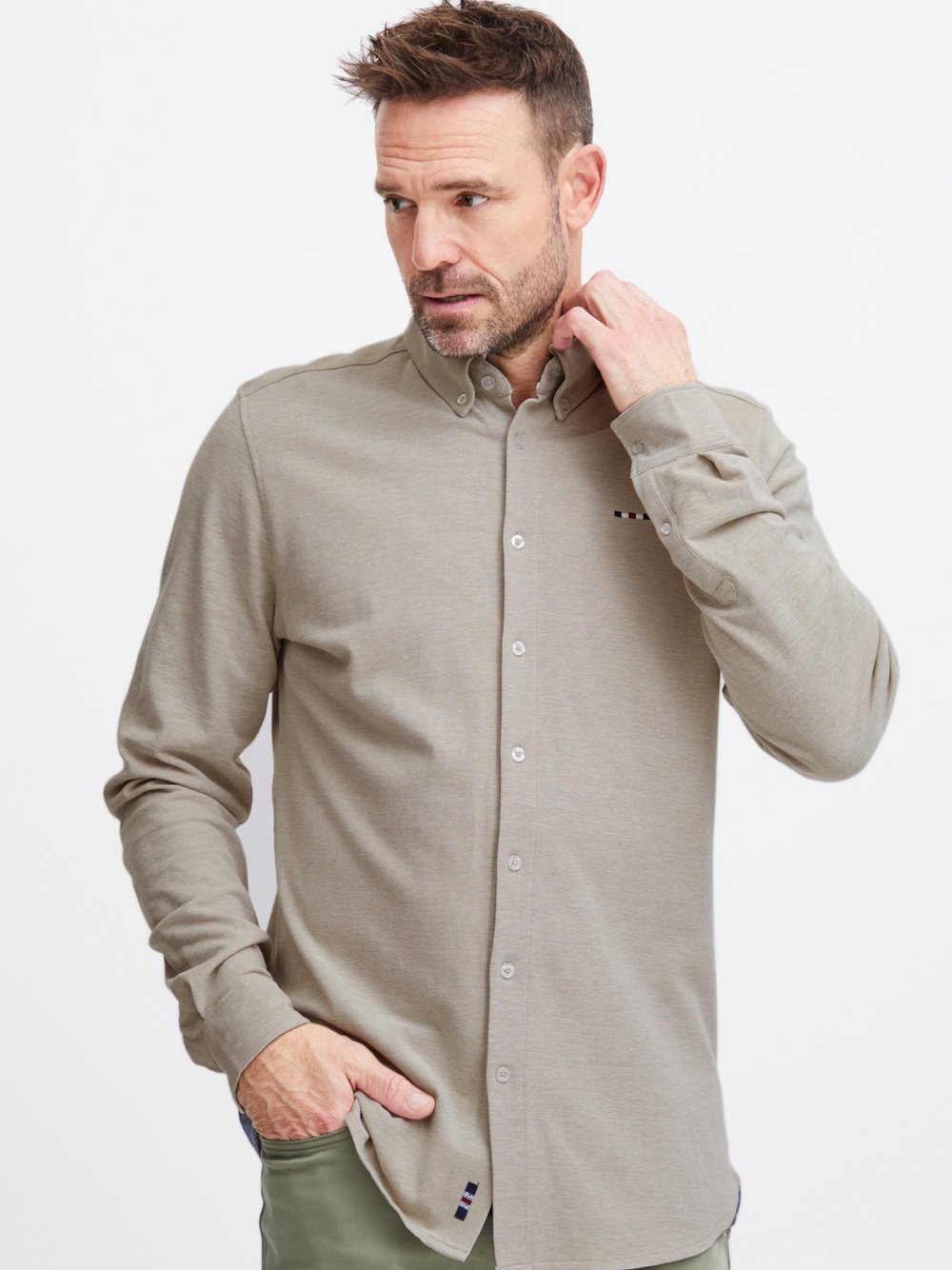 FQ1924 Hemd Herren Regular Fit Baumwolle beige, XXL