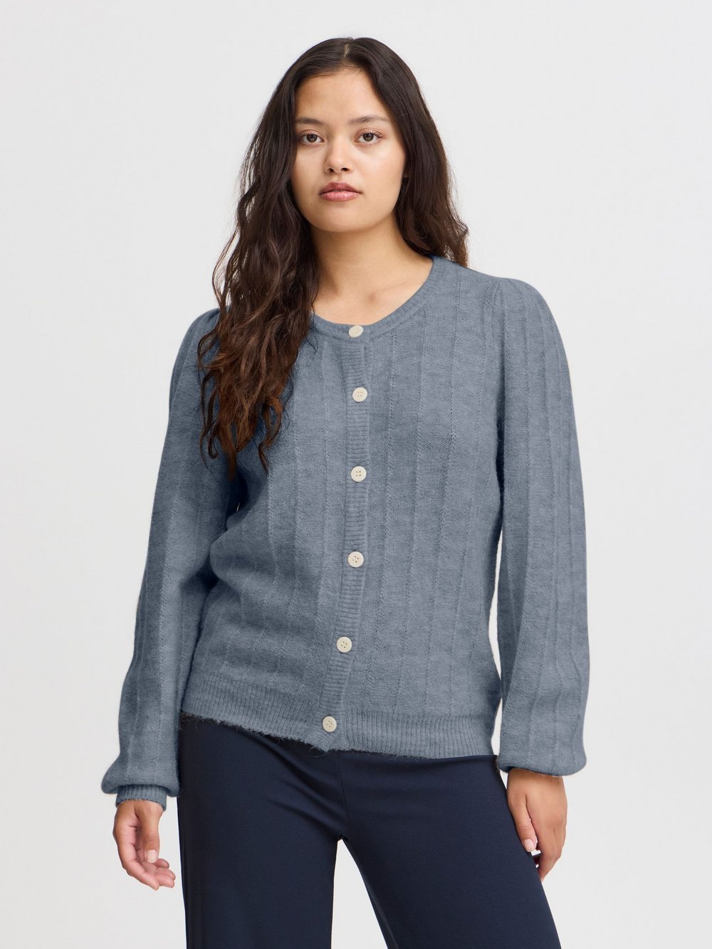 Ichi Strickjacke Damen blau gemustert, XXL