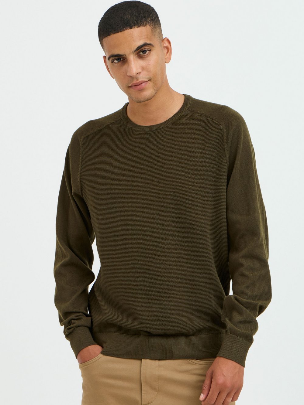 BLEND Strickpullover Herren grün strukturiert, L