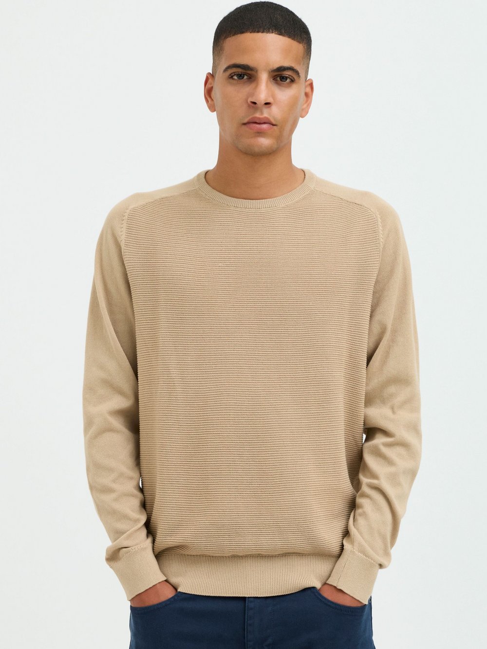 BLEND Strickpullover Herren beige strukturiert, M