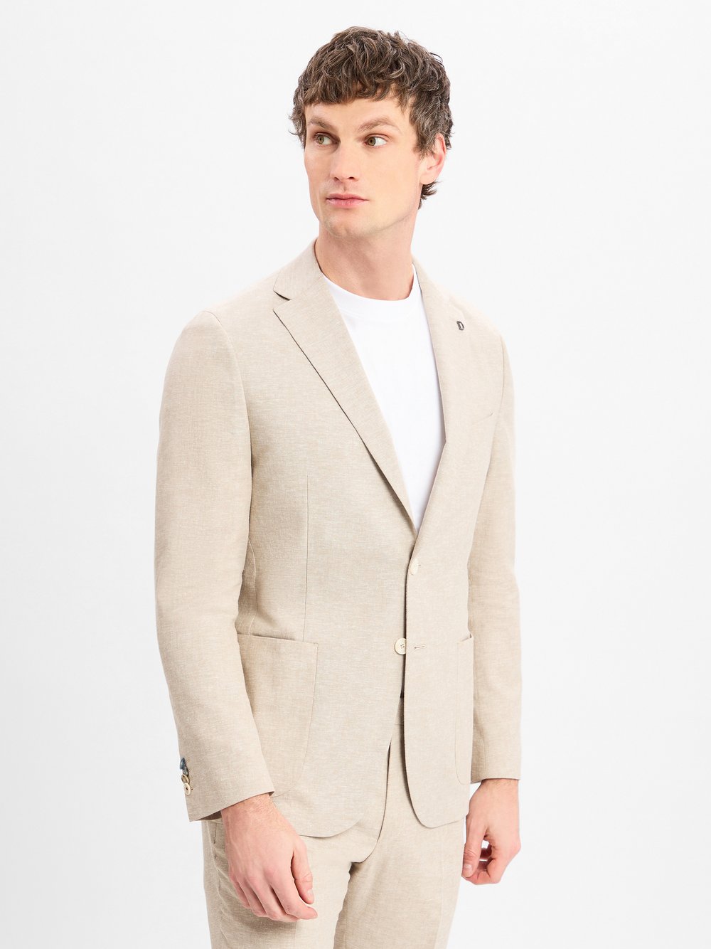 Digel Baukastensakko mit Leinen-Anteil Herren Modern Fit beige strukturiert, 54