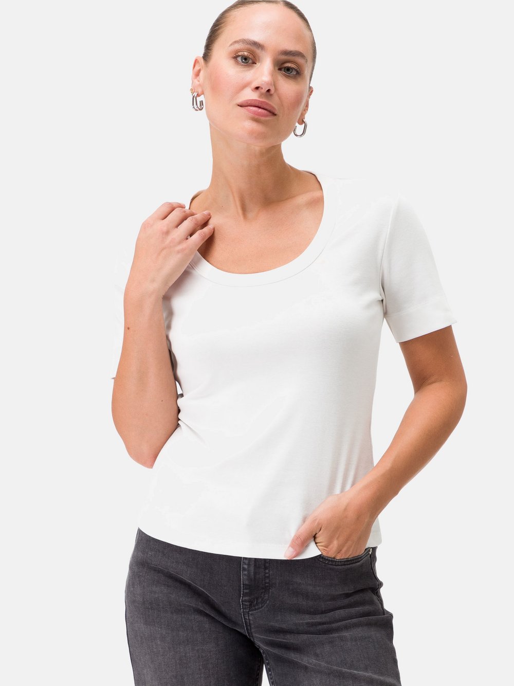 zero Baumwollshirt Damen Baumwolle weiß, 42