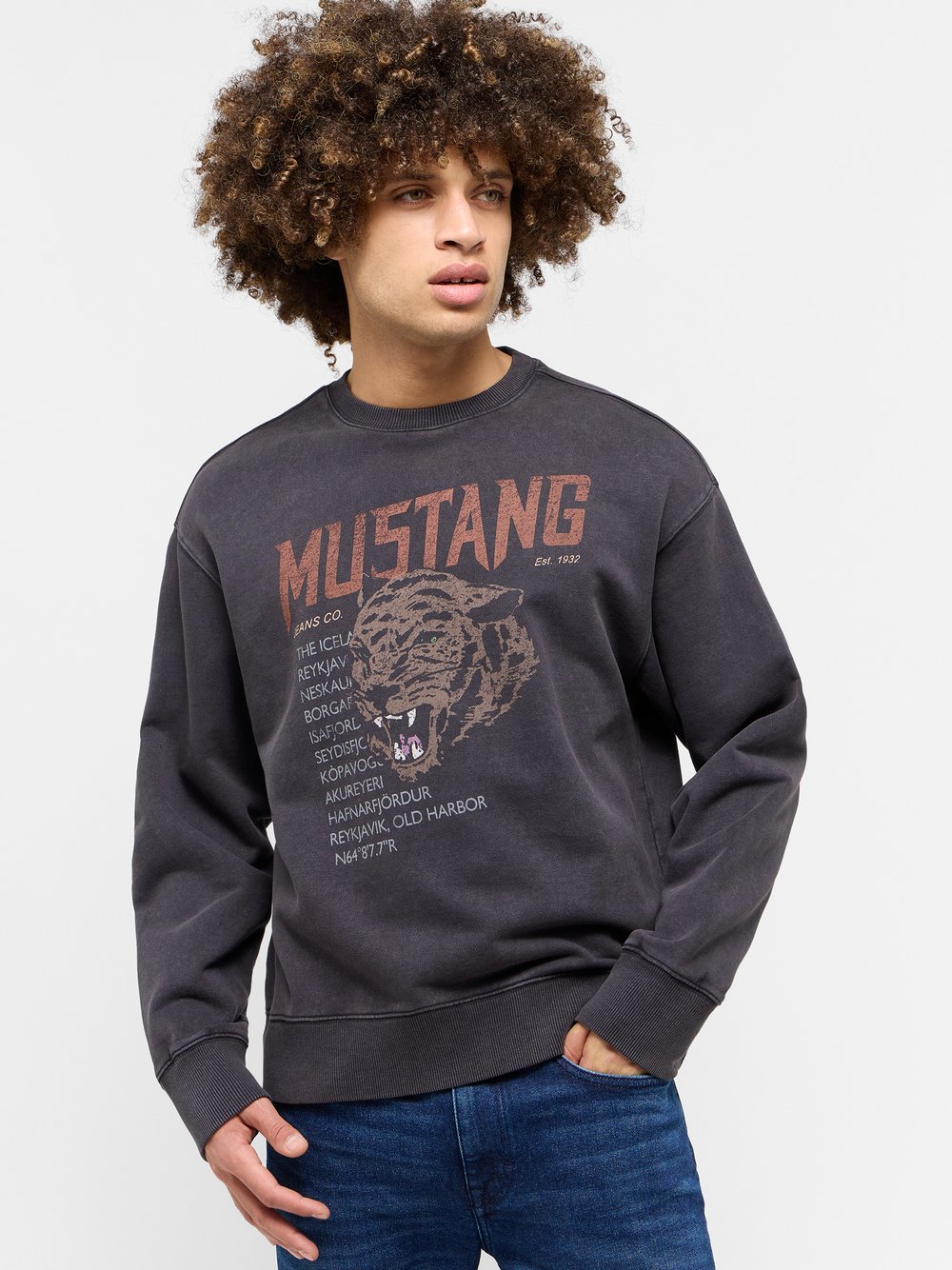 Mustang Sweatshirt Herren Baumwolle schwarz bedruckt, S