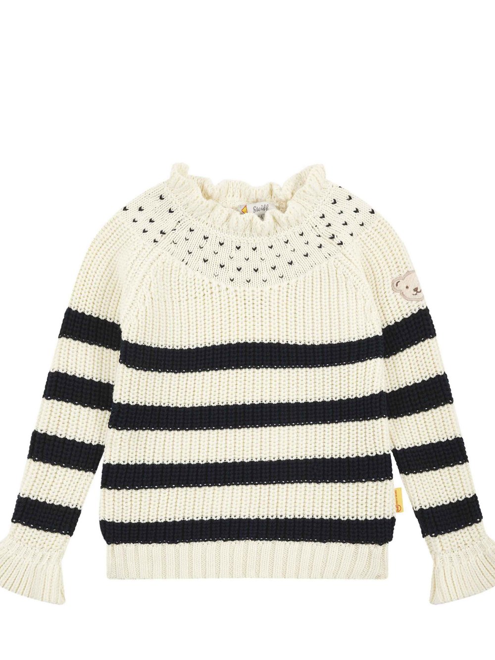 Steiff Pullover GOTS Mädchen Baumwolle beige gestreift, 122