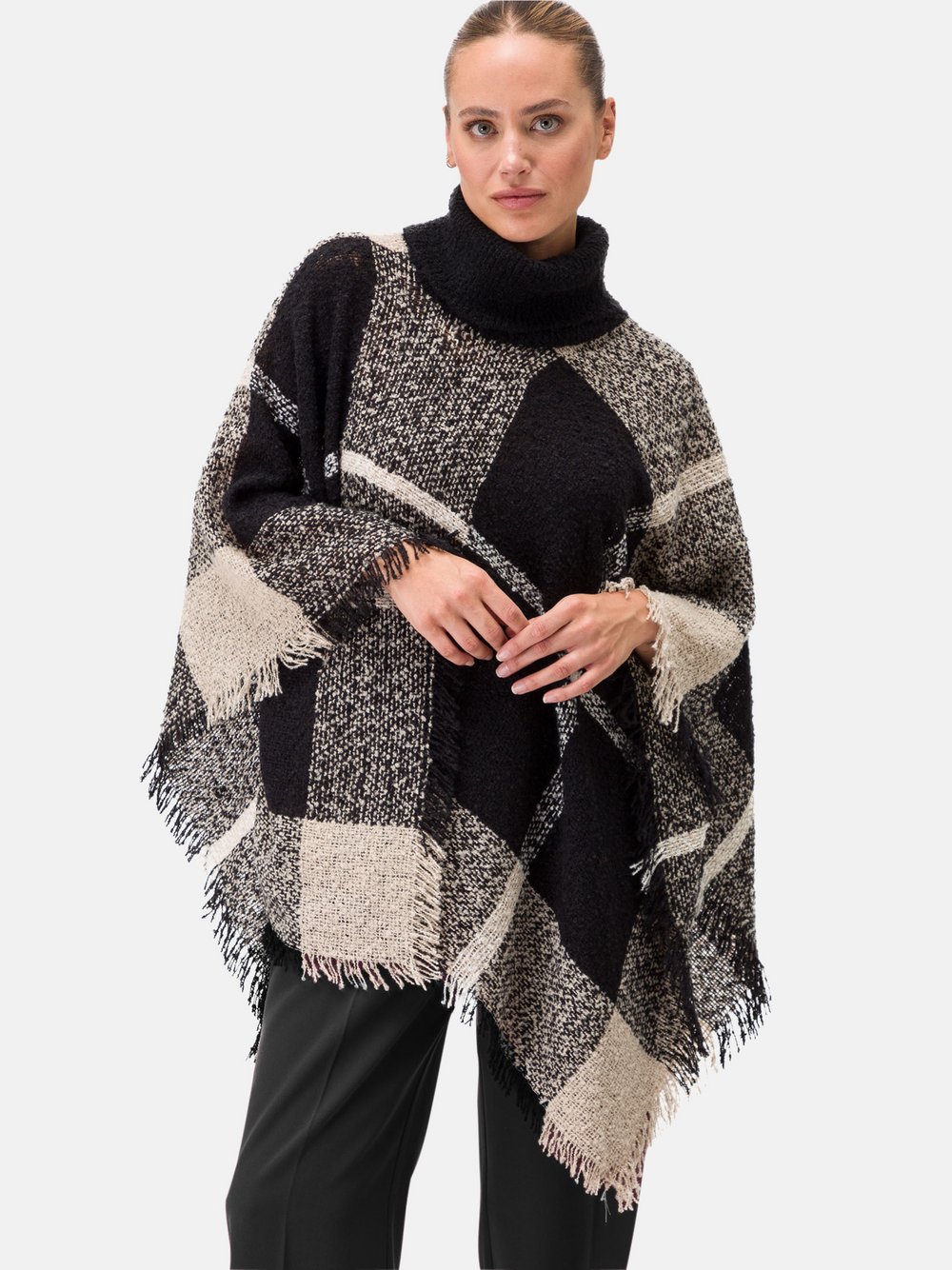 zero Poncho Damen schwarz kariert, ONE SIZE