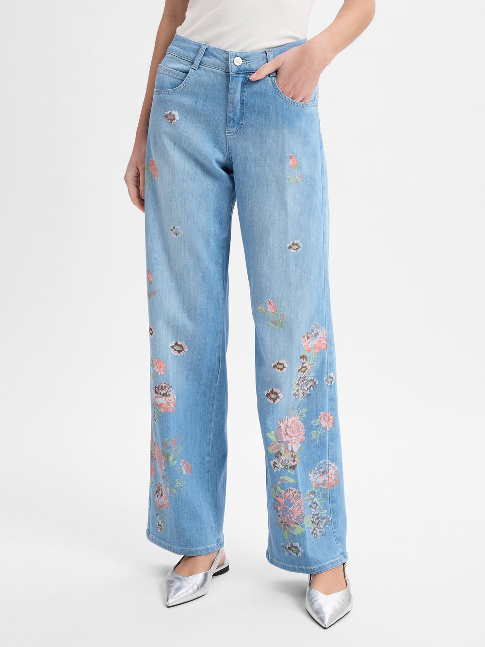 Angels Jeans Straight Leg Damen Baumwolle blau bedruckt, 36-30