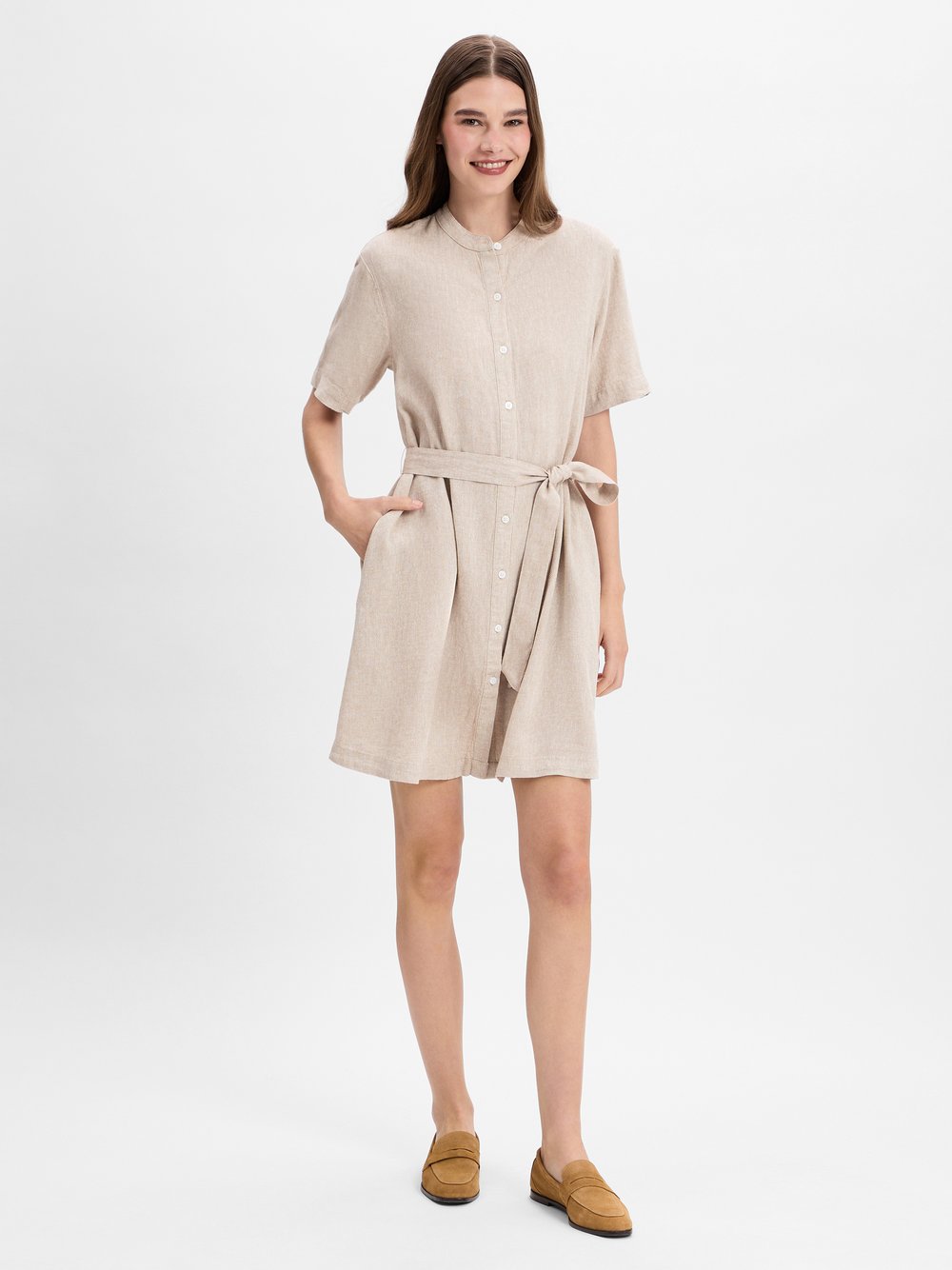 Msch Copenhagen Shirtkleid mit Leinen-Anteil Damen beige, M