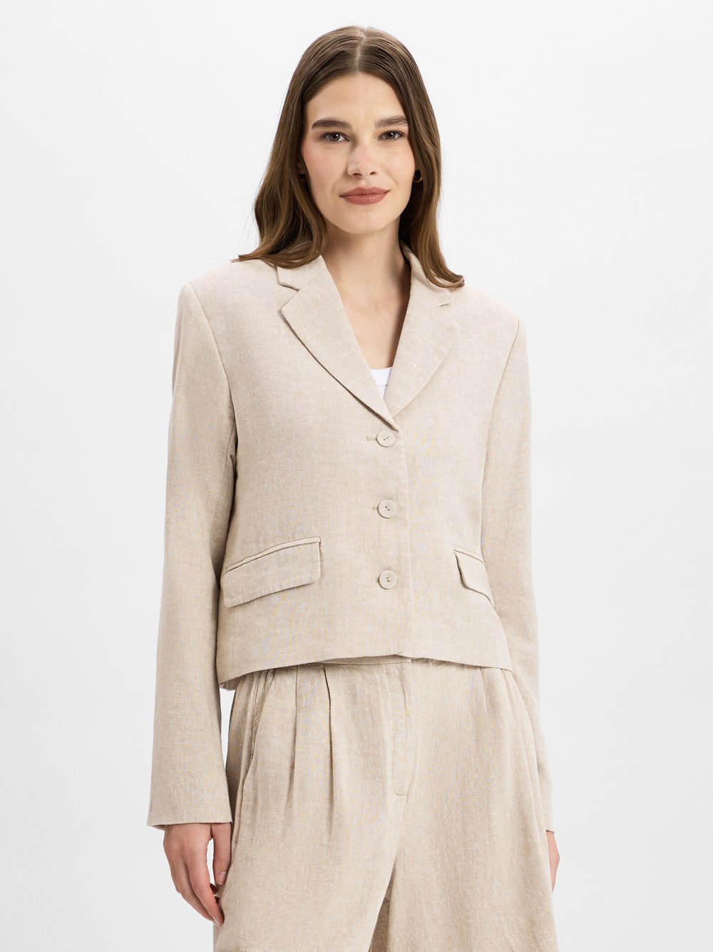 Msch Copenhagen Kurzblazer mit Leinen-Anteil Damen beige meliert, M