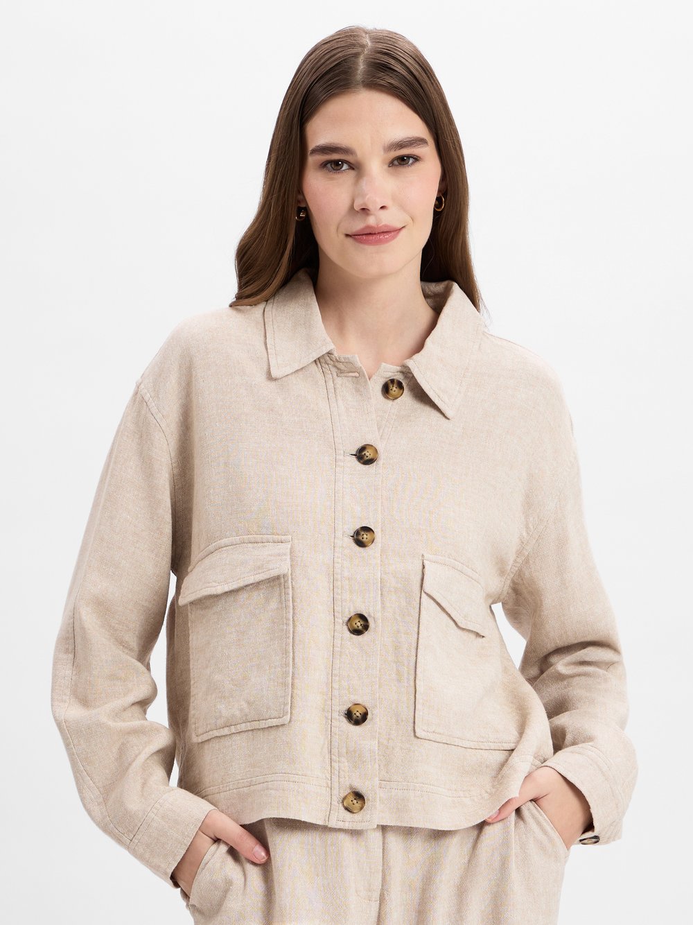 Msch Copenhagen Kastenjacke mit Leinen-Anteil Damen beige meliert, L