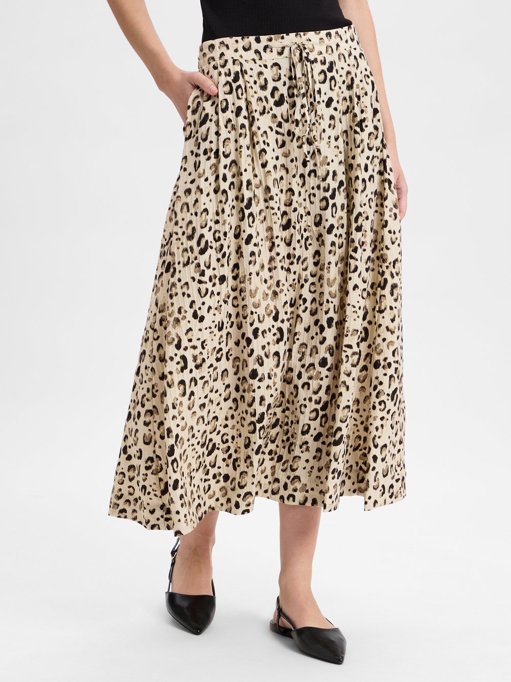 Msch Copenhagen Sommer-A-Linien-Rock Damen Viskose beige gemustert, M