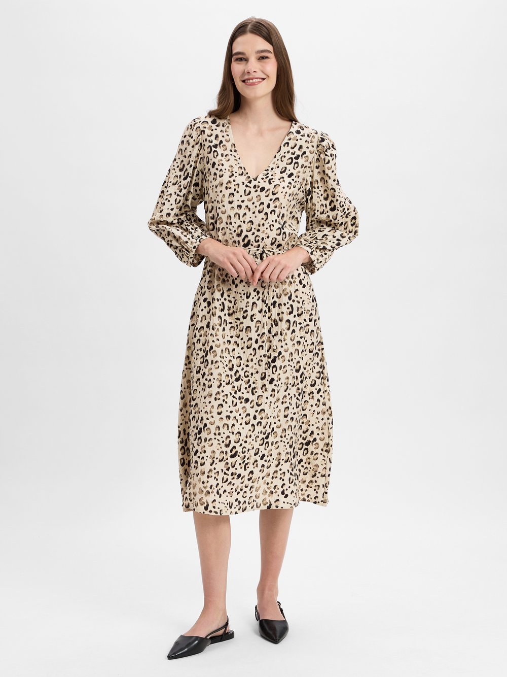 Msch Copenhagen Freizeitkleid Damen Viskose beige gemustert, M